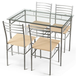 5 Pieces Dining Set Glass Table and 4 Chairs view 5