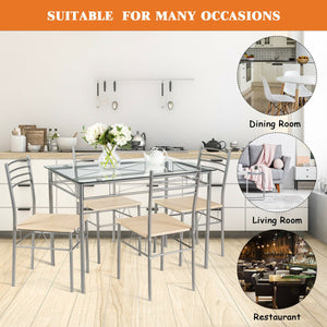 5 Pieces Dining Set Glass Table and 4 Chairs view 9