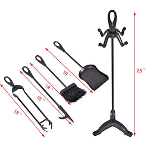 5 Pieces Rustic Heavy Duty Compact Wrought Iron Fireplace Tools Set view 5