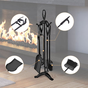 5 Pieces Rustic Heavy Duty Compact Wrought Iron Fireplace Tools Set view 6
