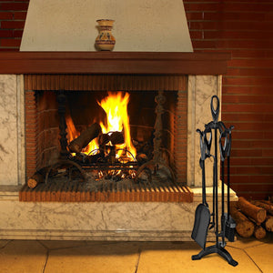5 Pieces Rustic Heavy Duty Compact Wrought Iron Fireplace Tools Set view 7