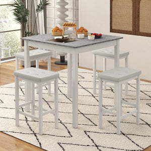 5-Piece Bar Table Set Counter-Height Dining Table and 4 Bar Stools-White view 3