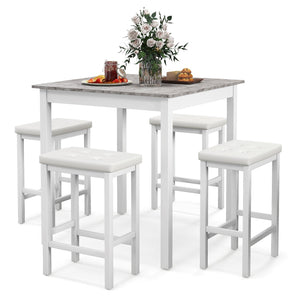 5-Piece Bar Table Set Counter-Height Dining Table and 4 Bar Stools-White view 4