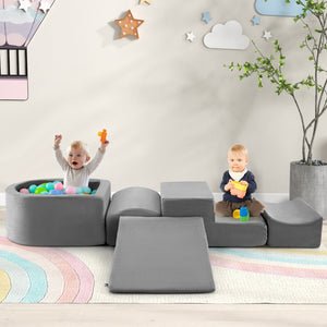 5-Piece Climb and Crawl Playset with Ball Pit for Kids-Gray view 2