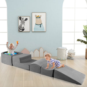 5-Piece Climb and Crawl Playset with Ball Pit for Kids-Gray view 3