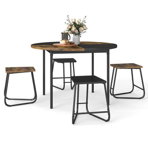 5-Piece Dining Set for 4 47 Inch Round, Kitchen Table and 4 Stools-Brown
