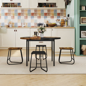 5-Piece Dining Set for 4 47 Inch Round, Kitchen Table and 4 Stools-Brown view 2
