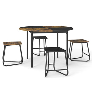 5-Piece Dining Set for 4 47 Inch Round, Kitchen Table and 4 Stools-Brown view 4
