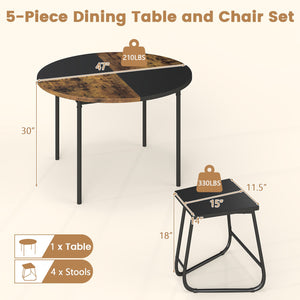 5-Piece Dining Set for 4 47 Inch Round, Kitchen Table and 4 Stools-Brown view 5