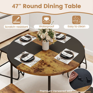 5-Piece Dining Set for 4 47 Inch Round, Kitchen Table and 4 Stools-Brown view 9