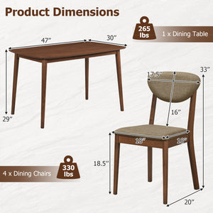 5-Piece Dining Set for 4 with Rectangular Table & Fabric Chairs for Living Room-Beige view 5