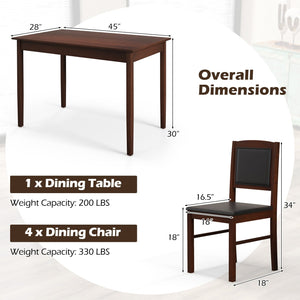 5-Piece Dining Set for 4 with Rubber Wood Legs for Small Dining Room-Brown view 5