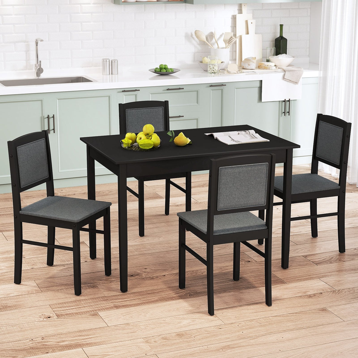5-Piece Dining Set for 4 with Rubber Wood Legs for Small Dining Room-Gray view 2