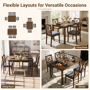 5-Piece Dining Set with Rectangular Table & Fabric Chairs for Small Space-Gray view 9