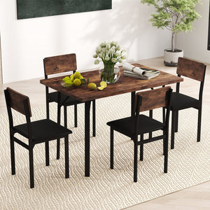 5-Piece Dining Table Set for 4 People Industrial Kitchen Table and 4 PU Leather Chairs-Brown view 6
