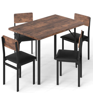 5-Piece Dining Table Set for 4 People Industrial Kitchen Table and 4 PU Leather Chairs-Brown view 7