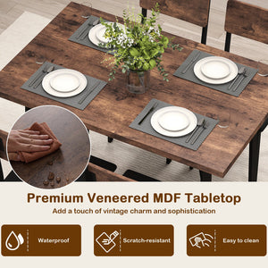 5-Piece Dining Table Set for 4 People Industrial Kitchen Table and 4 PU Leather Chairs-Brown view 9