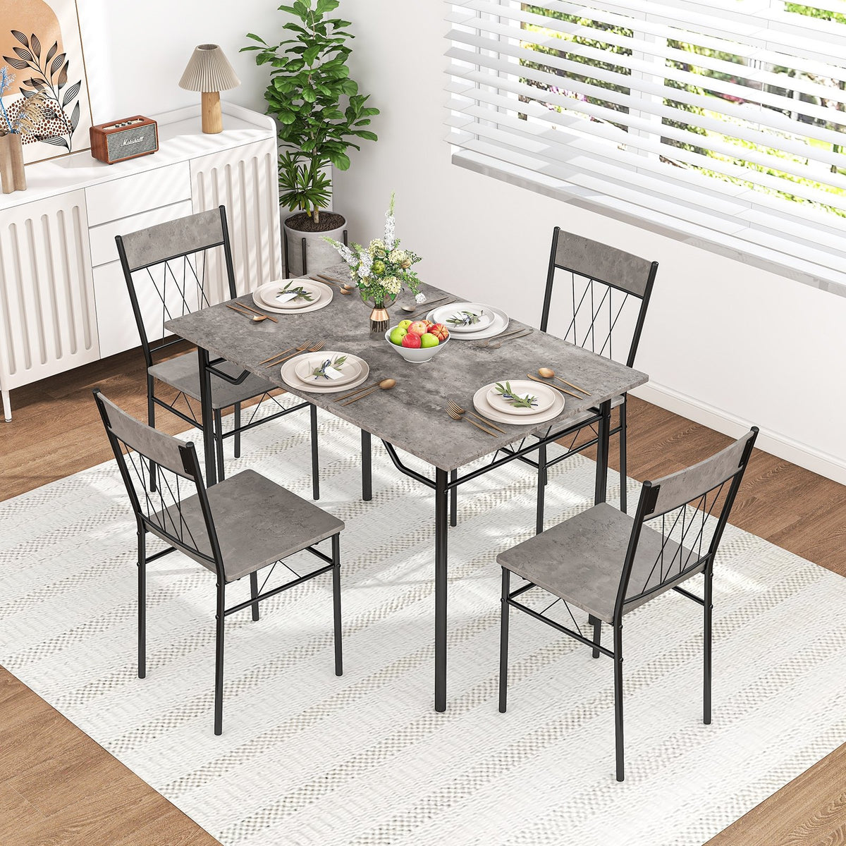 5-Piece Dining Table Set for 4 with Kitchen Table and 4 Dining Chairs-Gray view 2
