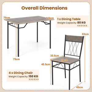 5-Piece Dining Table Set for 4 with Kitchen Table and 4 Dining Chairs-Gray view 5