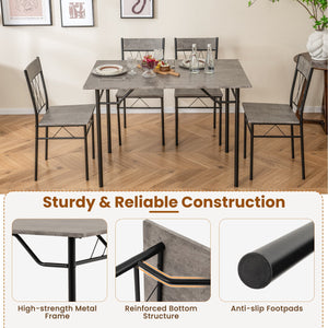 5-Piece Dining Table Set for 4 with Kitchen Table and 4 Dining Chairs-Gray view 7