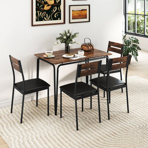 5-Piece Dining Table Set Industrial Rectangular Kitchen Table and 4 Armless Chairs-Rustic Brown view 3