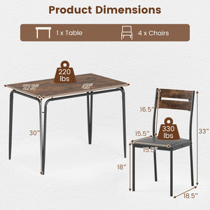 5-Piece Dining Table Set Industrial Rectangular Kitchen Table and 4 Armless Chairs-Rustic Brown view 5