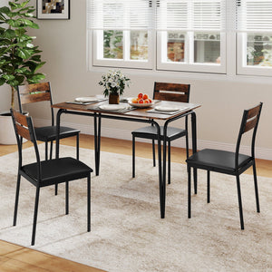 5-Piece Dining Table Set Industrial Rectangular Kitchen Table and 4 Armless Chairs-Rustic Brown view 6