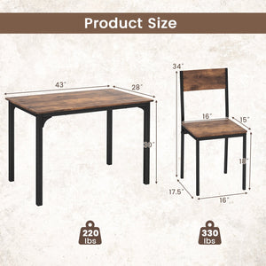 5 Piece Dining Table Set Industrial Style Kitchen Table and Chairs for 4-Rustic Brown view 5