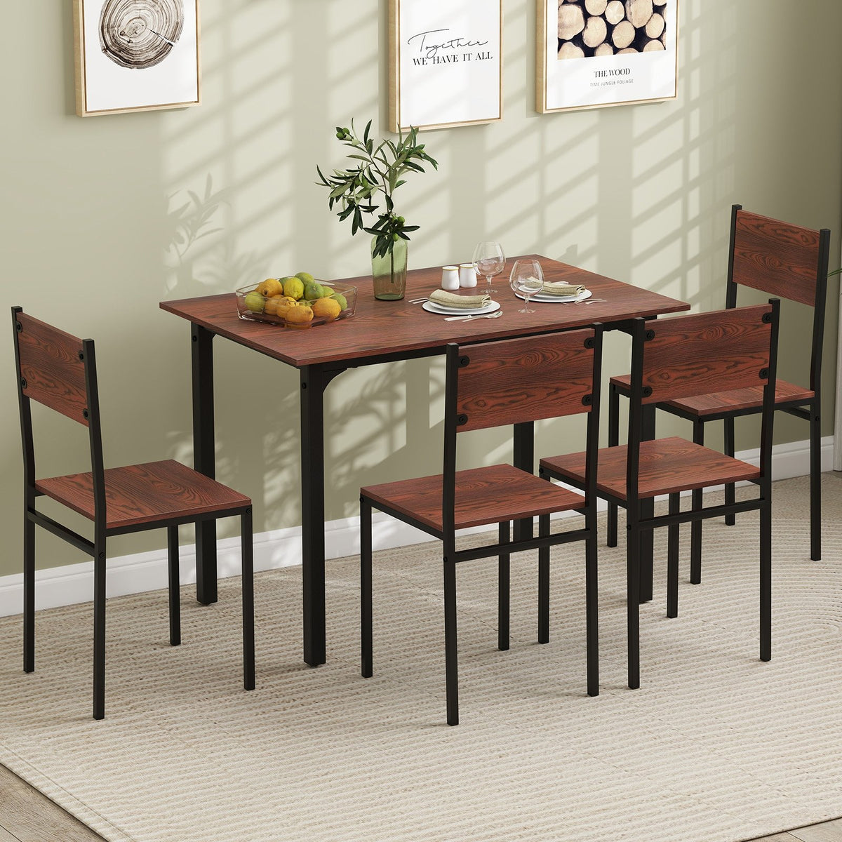 5 Piece Dining Table Set Industrial Style Kitchen Table and Chairs for 4-Walnut view 2