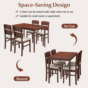 5-Piece Dining Table Set with High Curved Back for 4 People-Walnut view 7