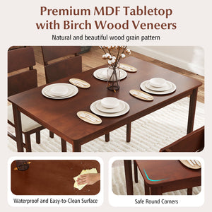 5-Piece Dining Table Set with High Curved Back for 4 People-Walnut view 9