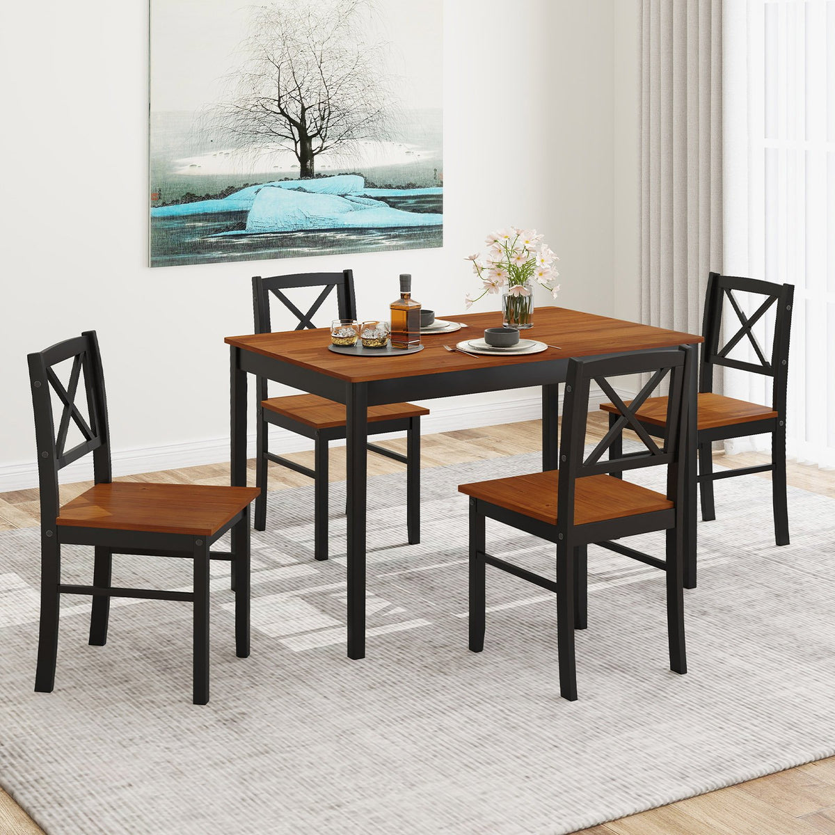 5 Piece Dining Table Set with Rectangular Kitchen Table and 4 Chairs for 4 People-Coffee view 2