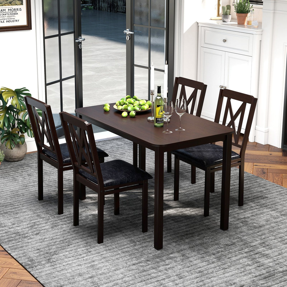 5-Piece Dining Table Set with Wide Tabletop and Rubber Wood Legs-Black view 2