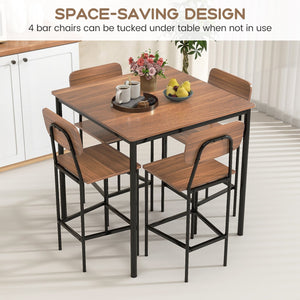 5-Piece Industrial Dining Table Set with Counter Height Table and 4 Bar Stools-Teak view 6