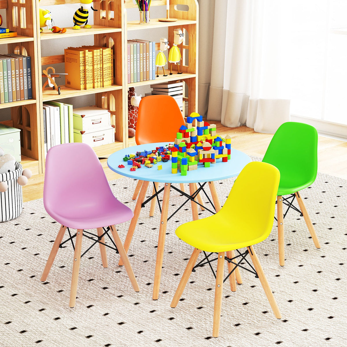 5 Pieces Kid's Colorful Set with 4 Armless Chairs view 2
