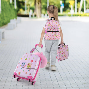 5 Piece Kids Luggage Set with Backpack, Neck Pillow, Name Tag, Lunch Bag-Pink view 2
