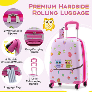 5 Piece Kids Luggage Set with Backpack, Neck Pillow, Name Tag, Lunch Bag-Pink view 6