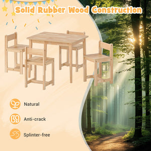 5-Piece Kids Table and Chairs Set Solid Rubber Wood Toddler Activity Table-Natural view 9
