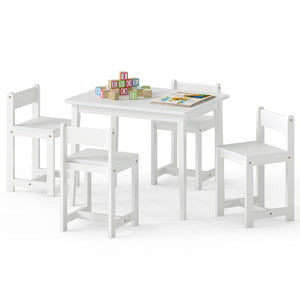 5-Piece Kids Table and Chairs Set Solid Rubber Wood Toddler Activity Table-White view 4
