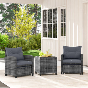5 Piece Patio Rattan Furniture with 2 Ottomans and Tempered Glass Coffee Table-Gray view 3