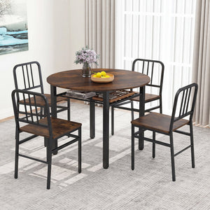 5-Piece Round Dining Table Set with Storage Shelf for Dining Room-Rustic Brown view 2