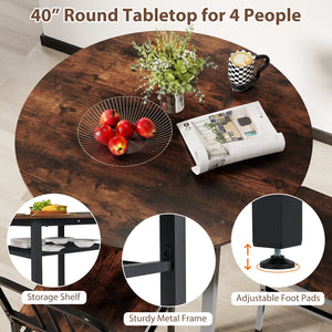 5-Piece Round Dining Table Set with Storage Shelf for Dining Room-Rustic Brown view 8