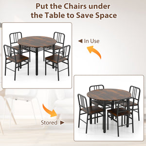 5-Piece Round Dining Table Set with Storage Shelf for Dining Room-Rustic Brown view 9
