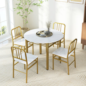 5-Piece Round Dining Table Set with Storage Shelf for Dining Room-White view 2