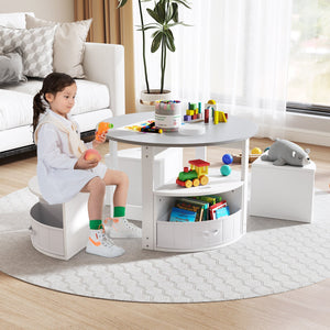 5 Piece Toddler Round Nesting Table with 4 Storage Stools for Activity-Grey view 2