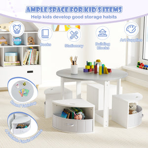 5 Piece Toddler Round Nesting Table with 4 Storage Stools for Activity-Grey view 5