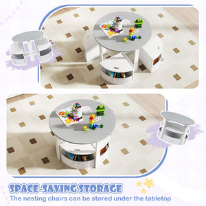 5 Piece Toddler Round Nesting Table with 4 Storage Stools for Activity-Grey view 8