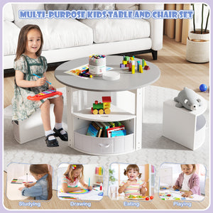 5 Piece Toddler Round Nesting Table with 4 Storage Stools for Activity-Grey view 9
