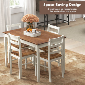 5-Piece Wooden Dining Set with Rectangular Table and 4 Chairs-Coffee and White view 3
