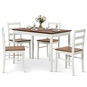 5-Piece Wooden Dining Set with Rectangular Table and 4 Chairs-Coffee and White view 4